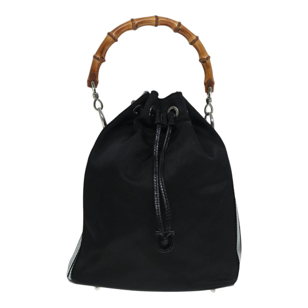 GUCCI Bamboo Hand Bag Nylon 2way Black Silver 001 3754 1657 ep5681