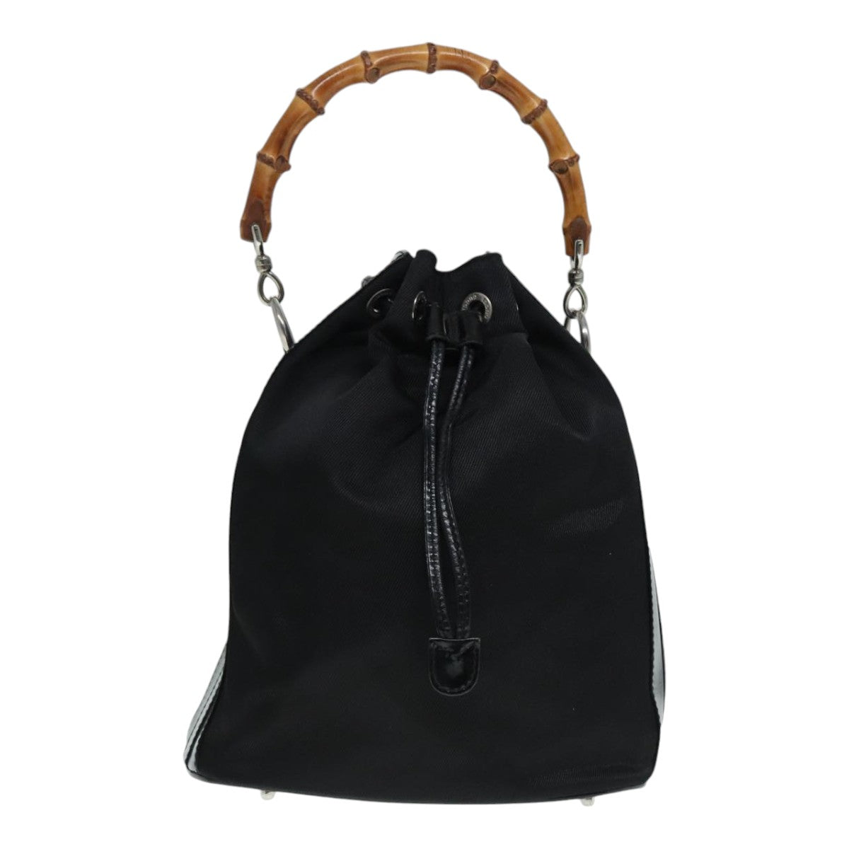 GUCCI Bamboo Hand Bag Nylon 2way Black Silver 001 3754 1657 ep5681