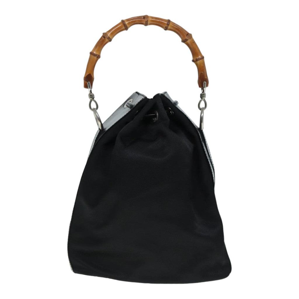 GUCCI Bamboo Hand Bag Nylon 2way Black Silver 001 3754 1657 ep5681
