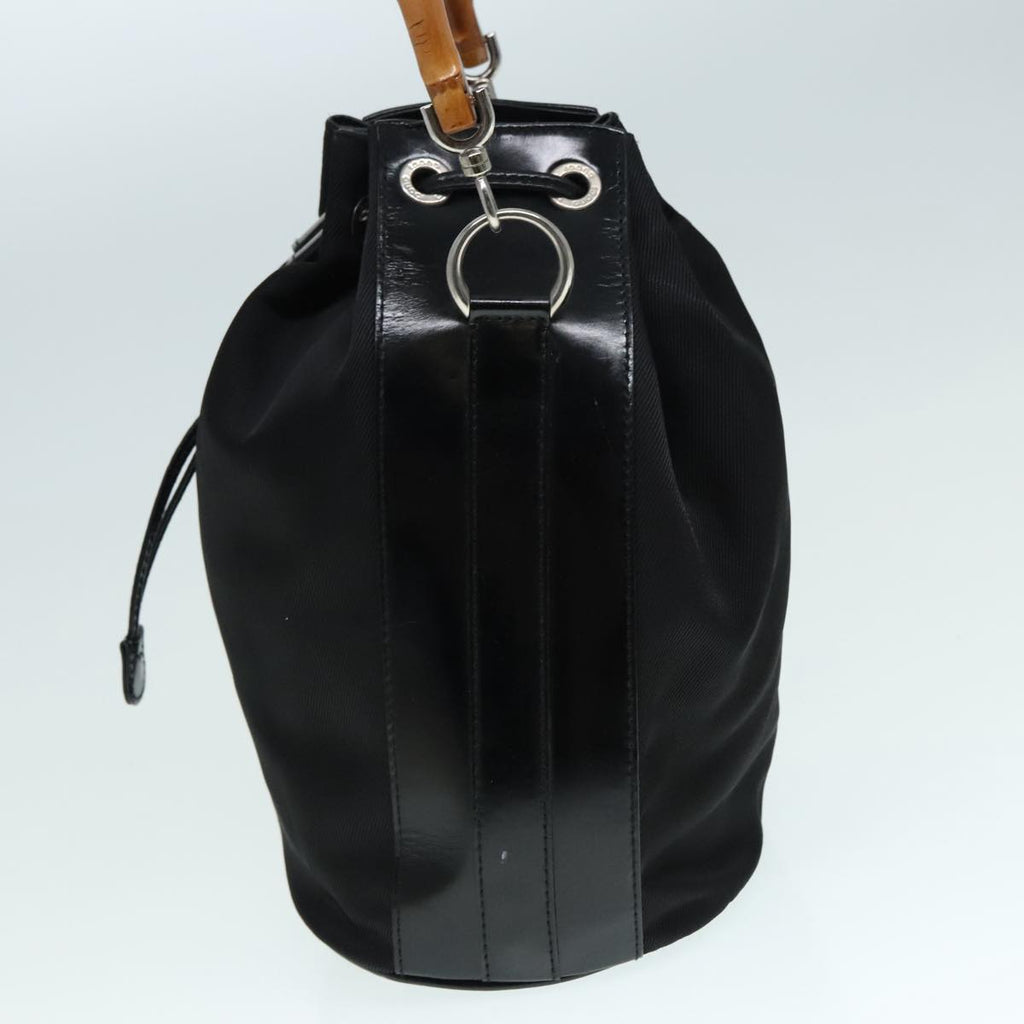 GUCCI Bamboo Hand Bag Nylon 2way Black Silver 001 3754 1657 ep5681