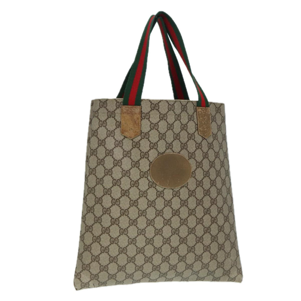 GUCCI GG Supreme Web Sherry Line Tote Bag PVC Beige Red 02 37 1300 ep5684