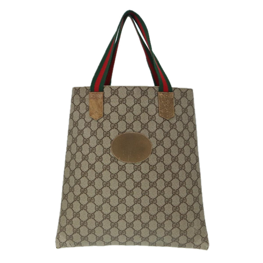 GUCCI GG Supreme Web Sherry Line Tote Bag PVC Beige Red 02 37 1300 ep5684