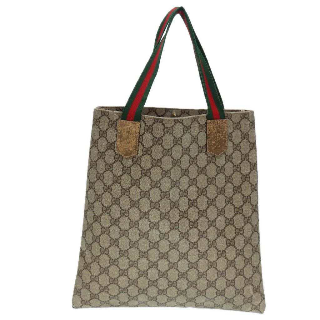 GUCCI GG Supreme Web Sherry Line Tote Bag PVC Beige Red 02 37 1300 ep5684