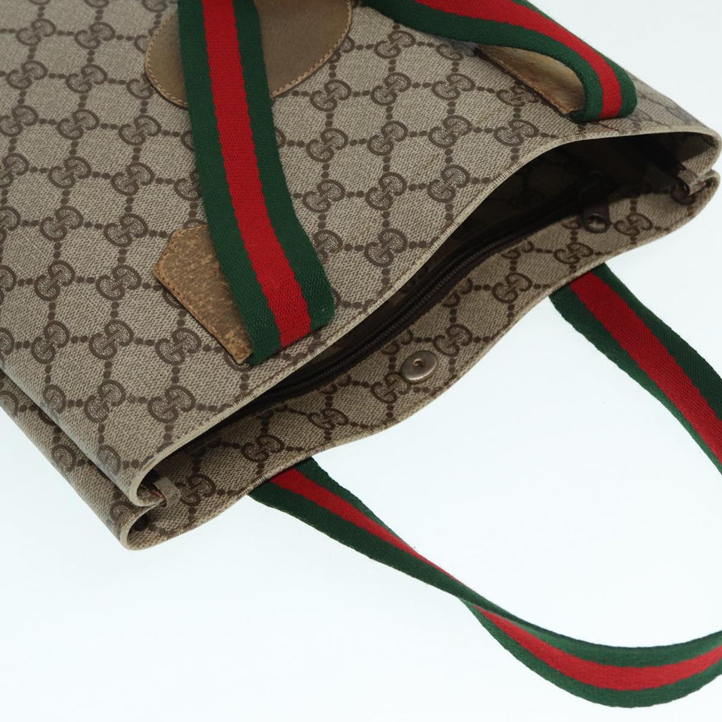GUCCI GG Supreme Web Sherry Line Tote Bag PVC Beige Red 02 37 1300 ep5684