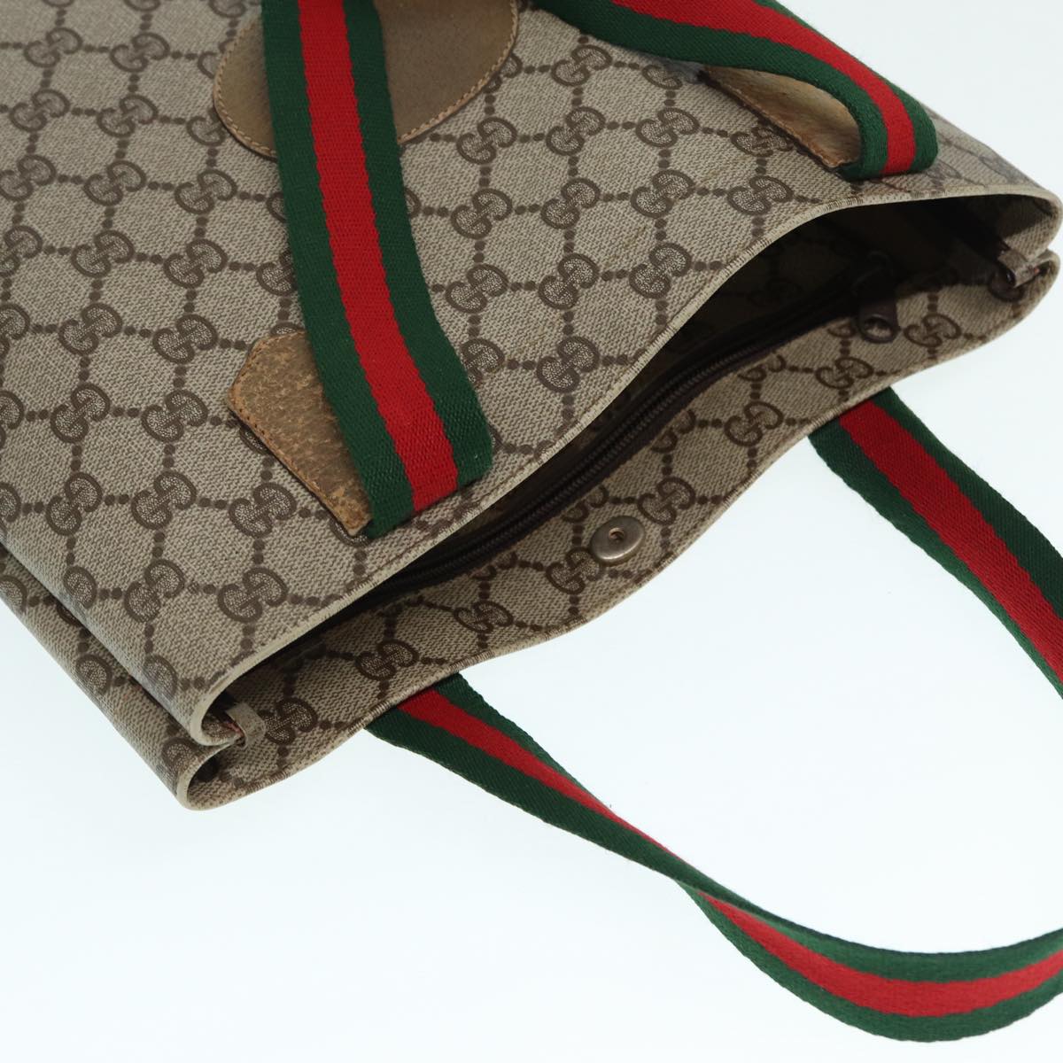 GUCCI GG Supreme Web Sherry Line Tote Bag PVC Beige Red 02 37 1300 ep5684