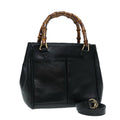 GUCCI Bamboo Hand Bag Leather Outlet 2way Black Gold 000 122 0316 ep5685