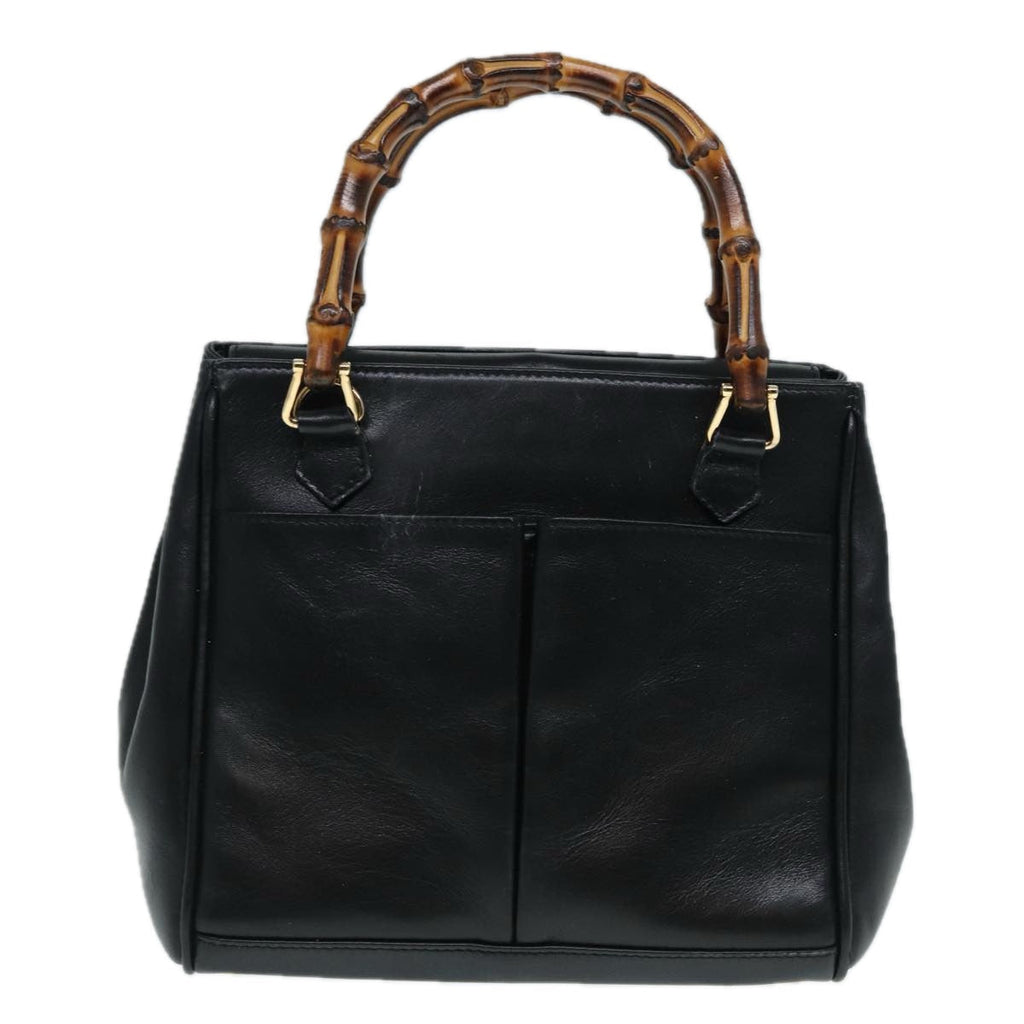 GUCCI Bamboo Hand Bag Leather Outlet 2way Black Gold 000 122 0316 ep5685