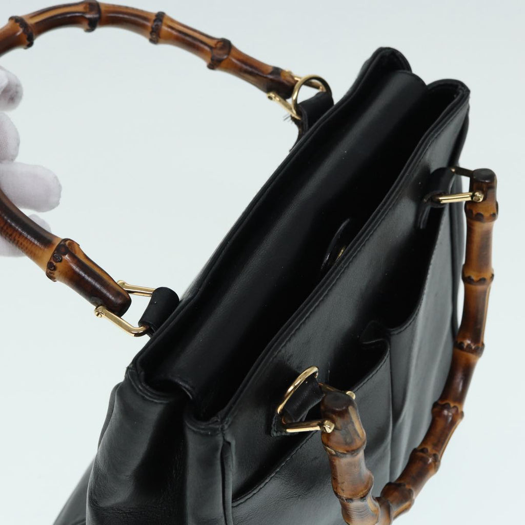 GUCCI Bamboo Hand Bag Leather Outlet 2way Black Gold 000 122 0316 ep5685