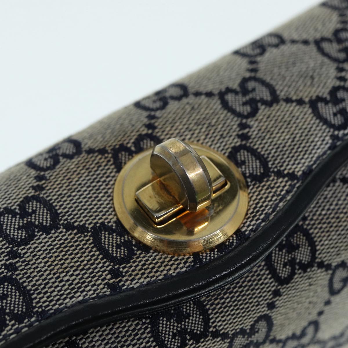 GUCCI GG Canvas Hand Bag Navy Gold ep5687