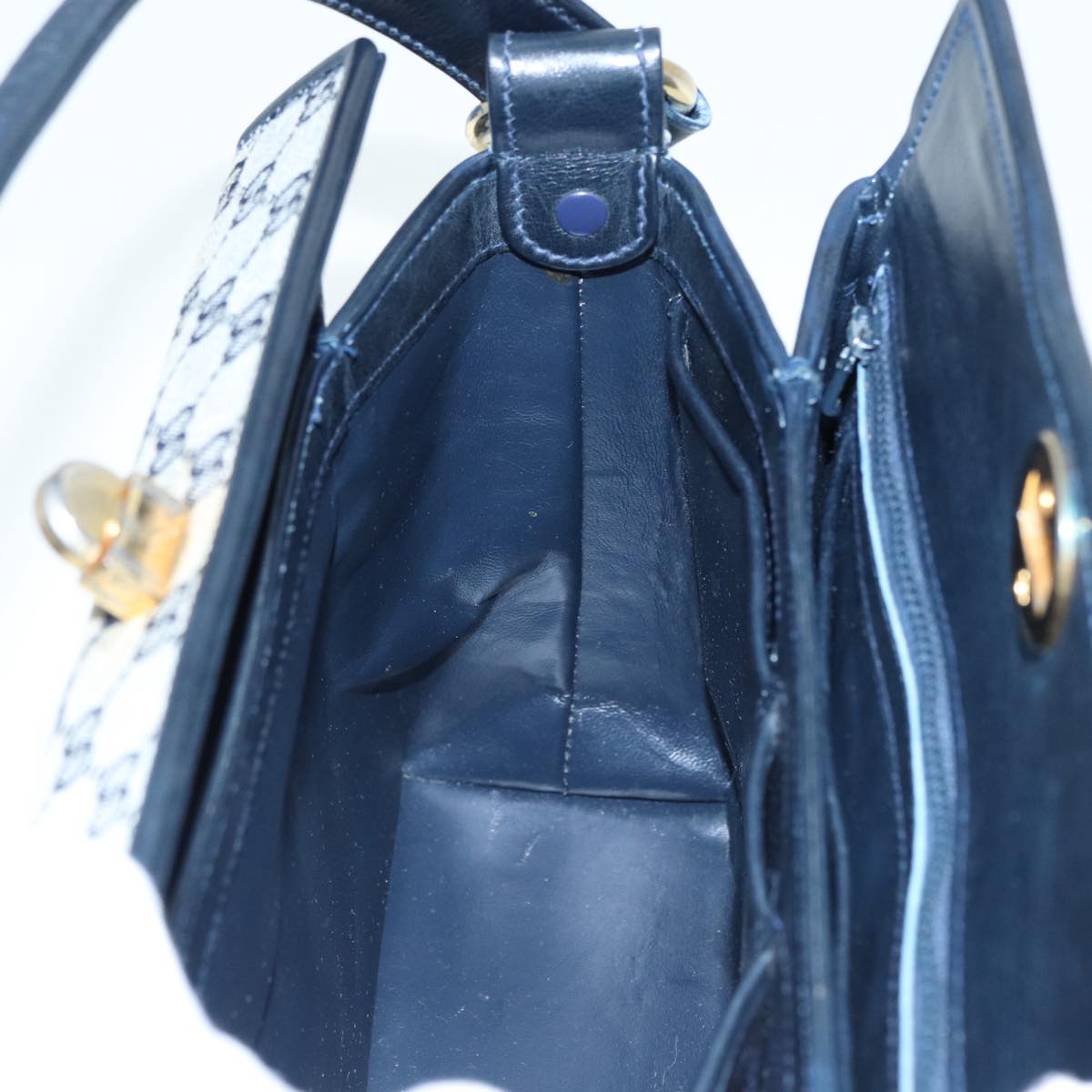 GUCCI GG Canvas Hand Bag Navy Gold ep5687