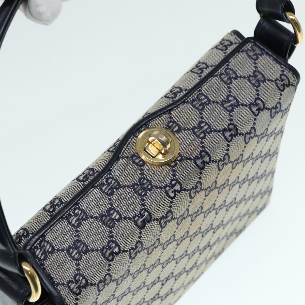 GUCCI GG Canvas Hand Bag Navy Gold ep5687