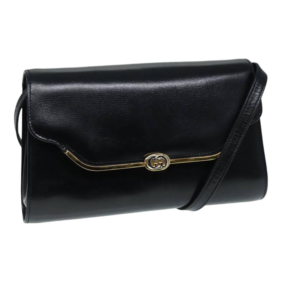 GUCCI Shoulder Bag Leather Black Gold ep5691
