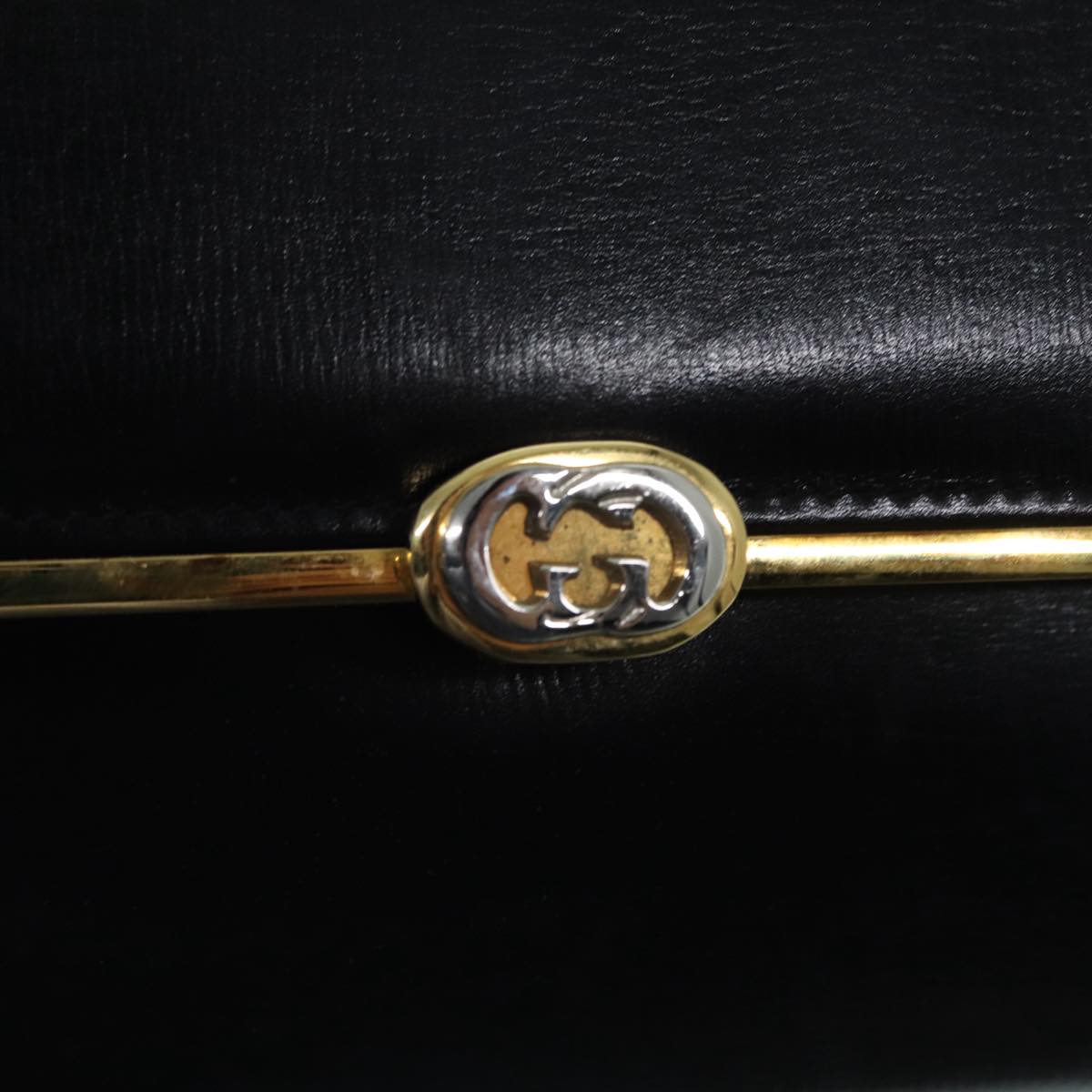 GUCCI Shoulder Bag Leather Black Gold ep5691