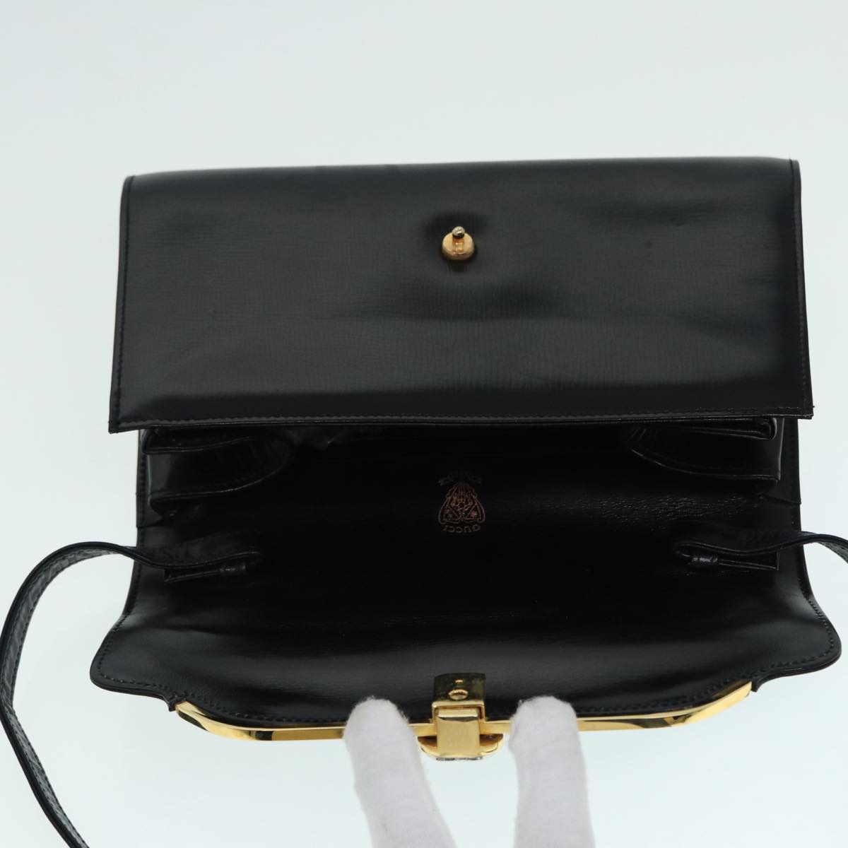 GUCCI Shoulder Bag Leather Black Gold ep5691