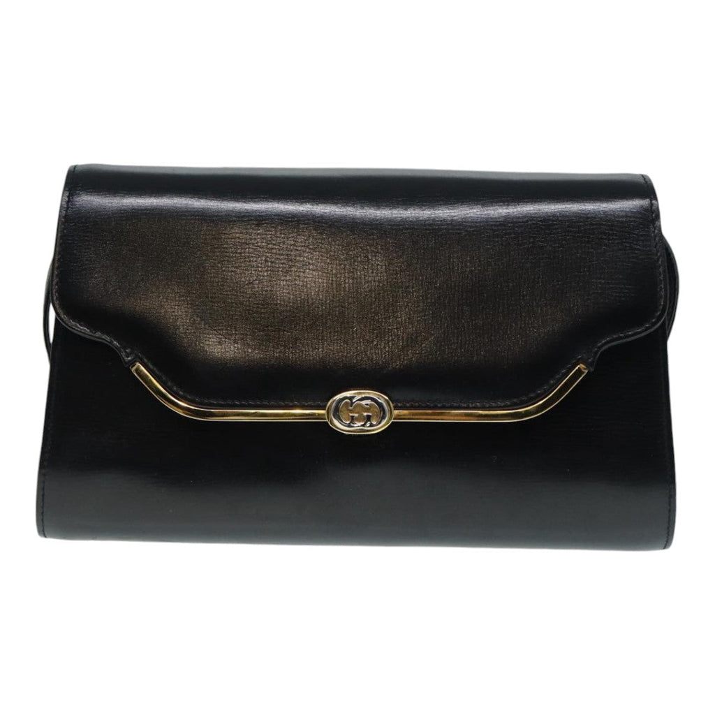 GUCCI Shoulder Bag Leather Black Gold ep5691