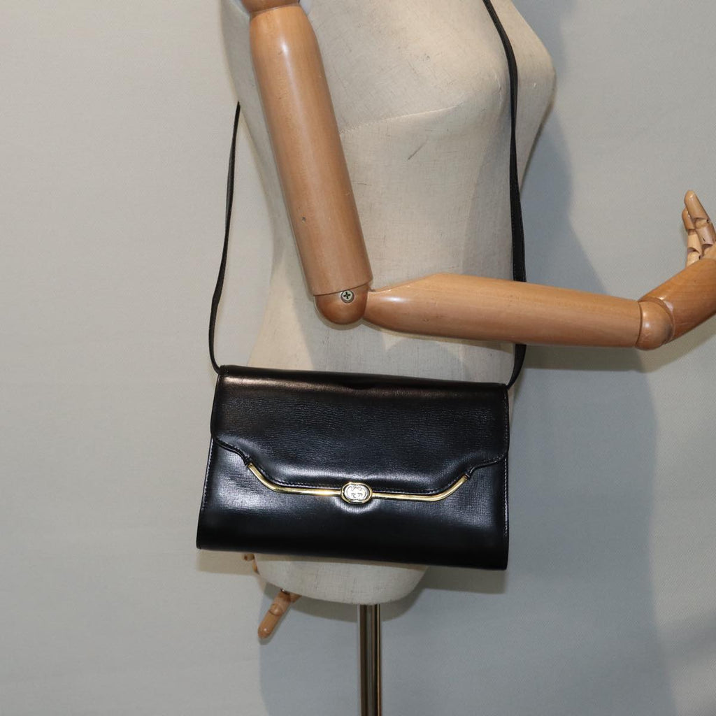 GUCCI Shoulder Bag Leather Black Gold ep5691