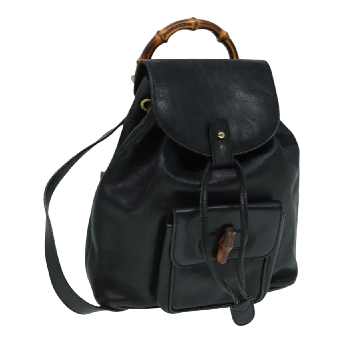 GUCCI Bamboo Backpack Leather Black Gold 003 2034 0030 ep5694
