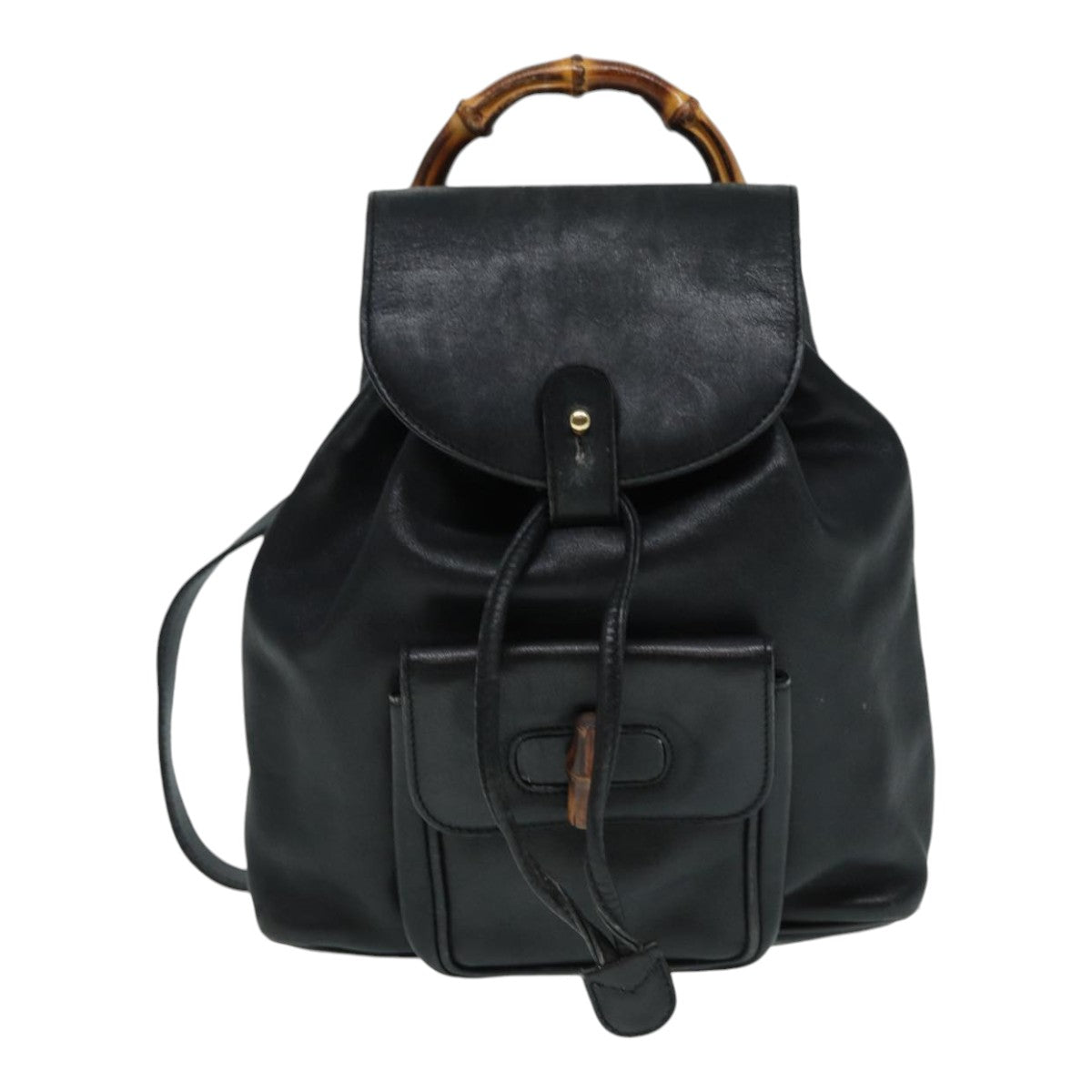 GUCCI Bamboo Backpack Leather Black Gold 003 2034 0030 ep5694