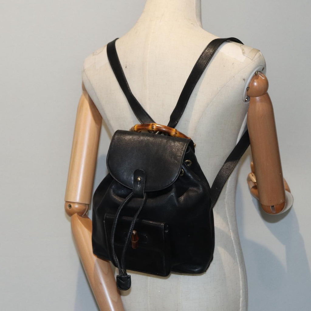 GUCCI Bamboo Backpack Leather Black Gold 003 2034 0030 ep5694