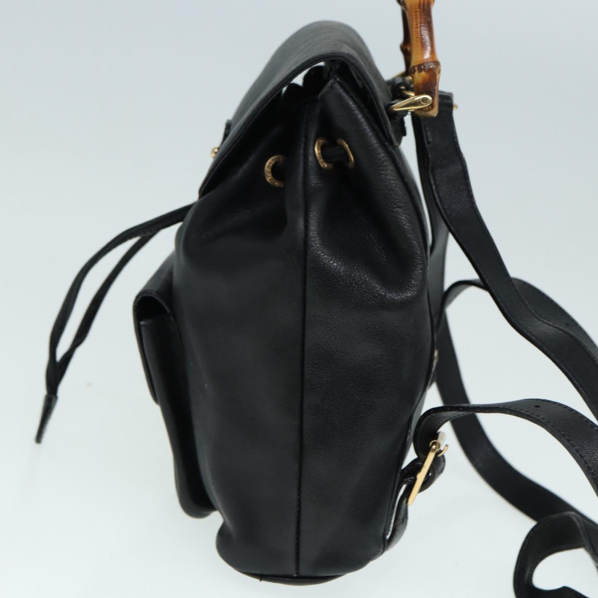 GUCCI Bamboo Backpack Leather Black Gold 003 2034 0030 ep5694