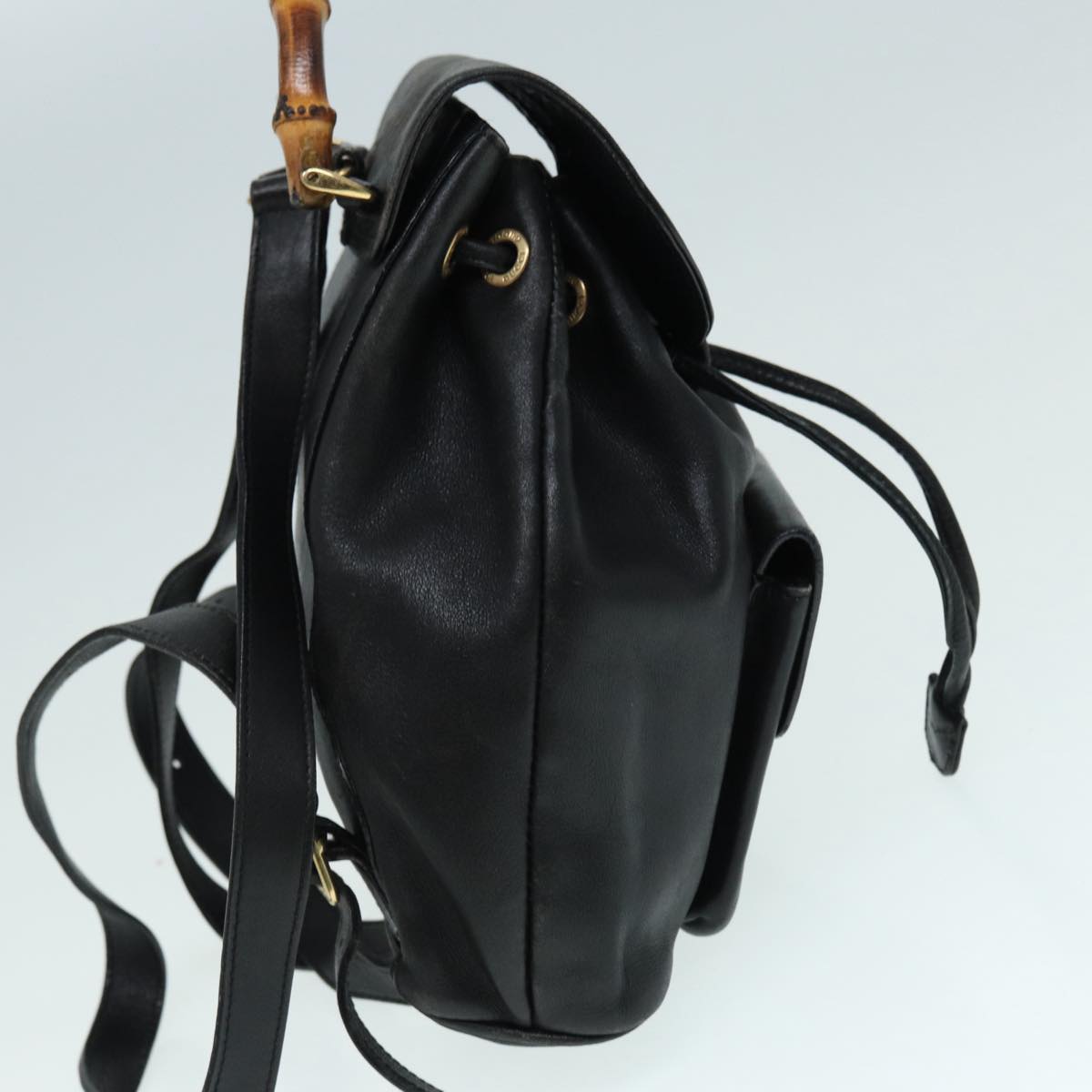 GUCCI Bamboo Backpack Leather Black Gold 003 2034 0030 ep5694