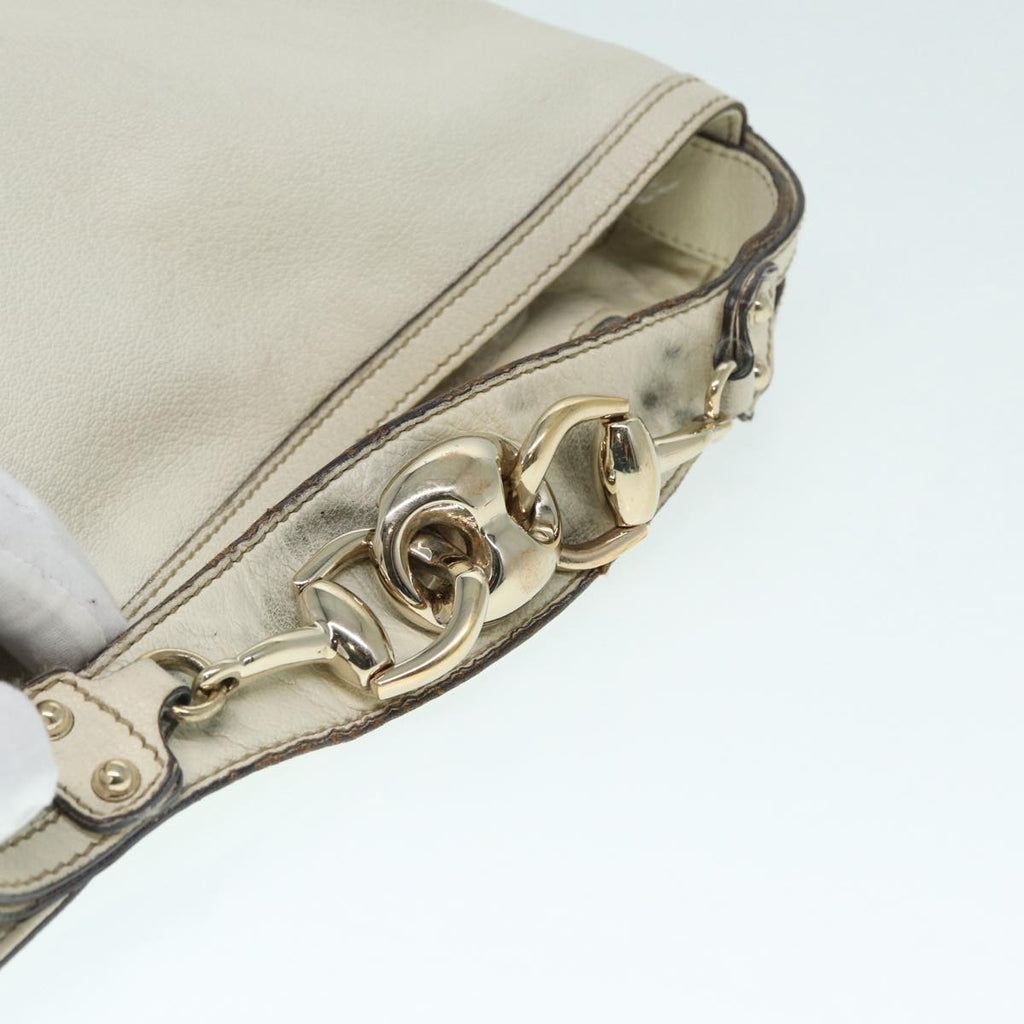GUCCI Horsebit Shoulder Bag Leather Beige Gold 170013 ep5698