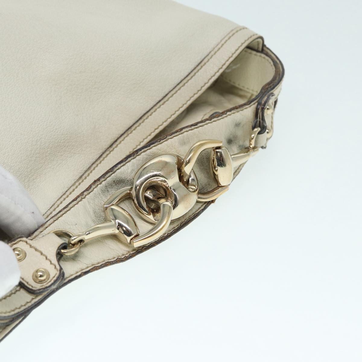 GUCCI Horsebit Shoulder Bag Leather Beige Gold 170013 ep5698