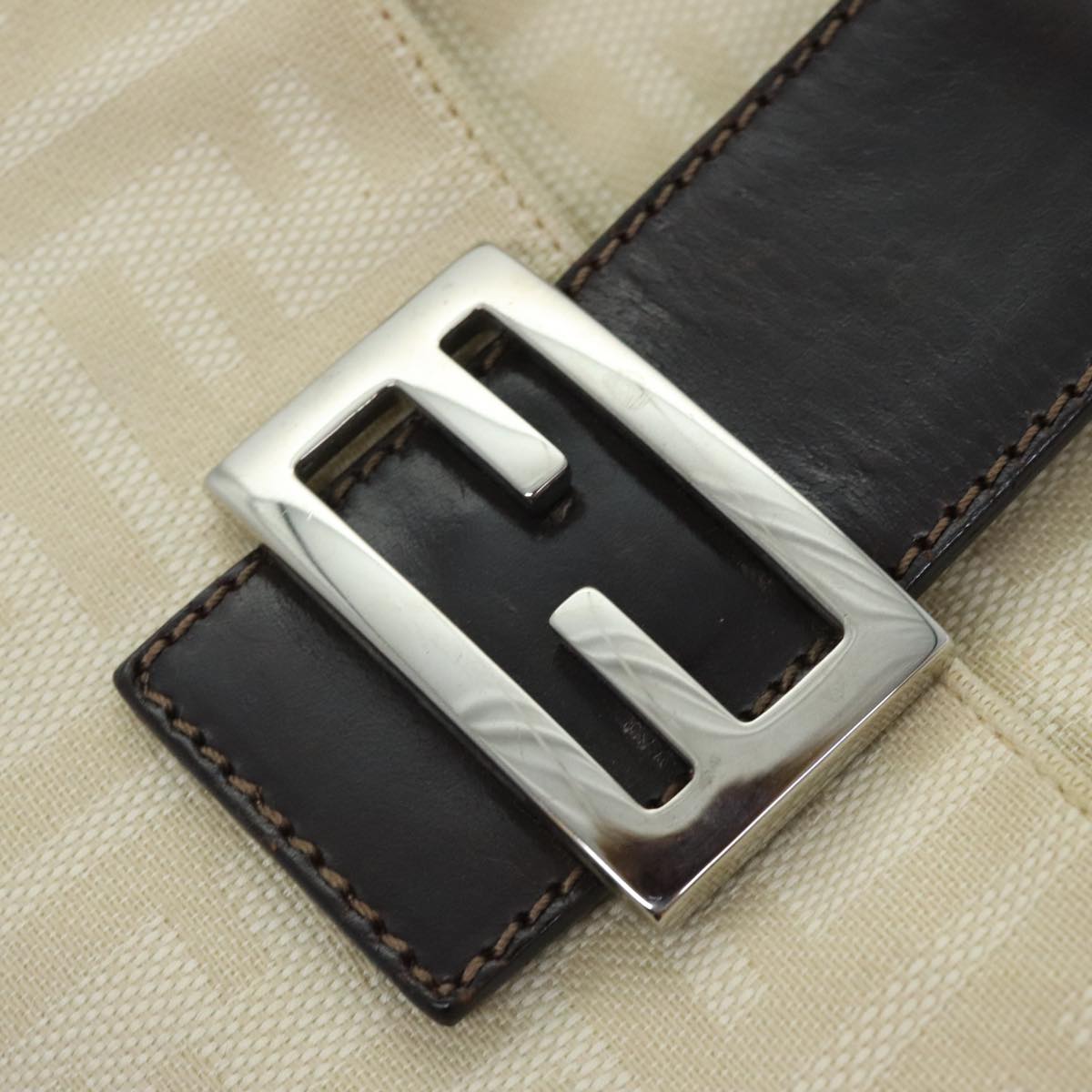 FENDI Zucca Canvas Shoulder Bag Beige Brown Silver ep5724