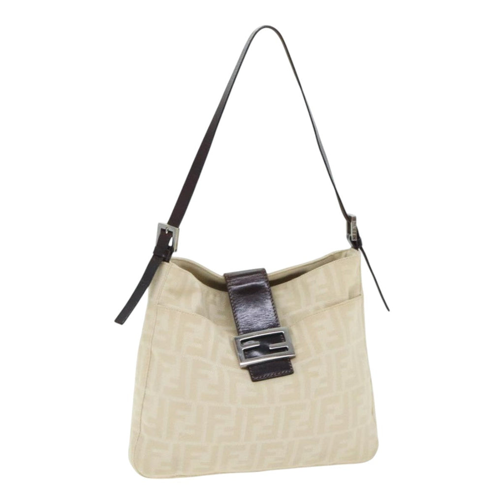 FENDI Zucca Canvas Shoulder Bag Beige Brown Silver ep5724