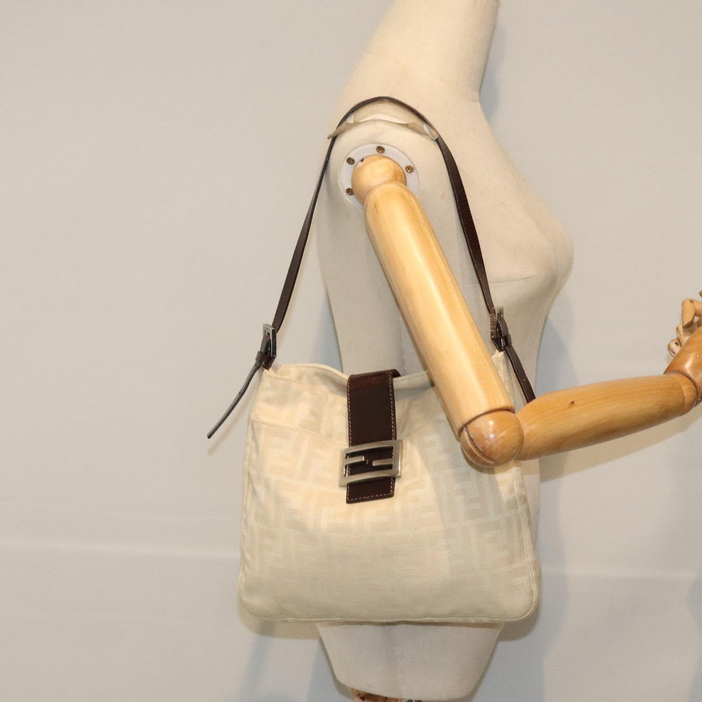 FENDI Zucca Canvas Shoulder Bag Beige Brown Silver ep5724