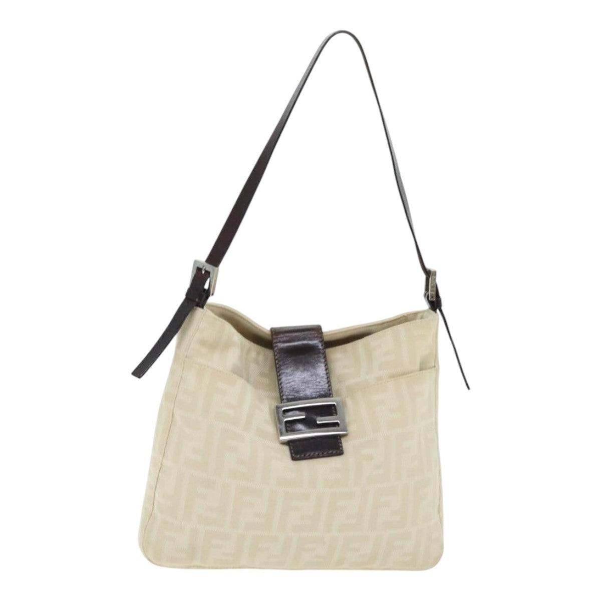 FENDI Zucca Canvas Shoulder Bag Beige Brown Silver ep5724