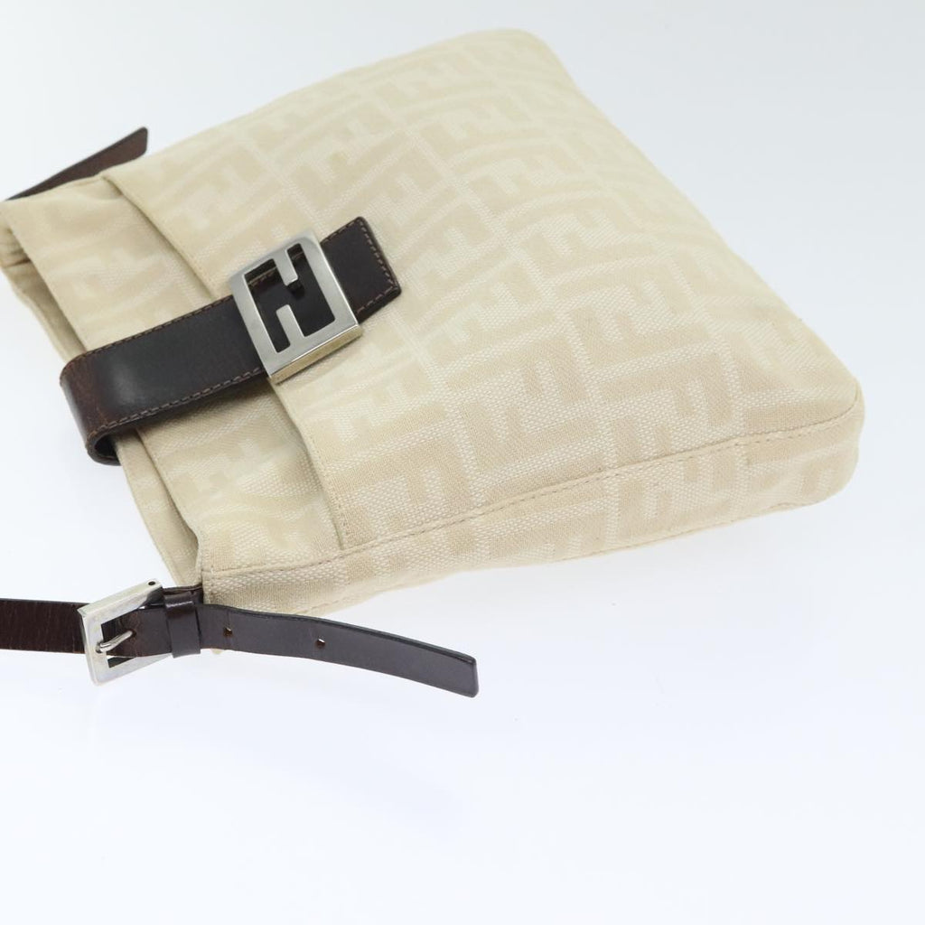 FENDI Zucca Canvas Shoulder Bag Beige Brown Silver ep5724
