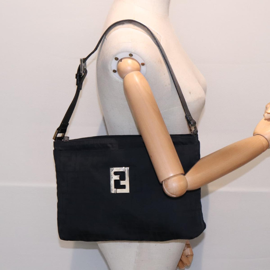 FENDI Zucca Canvas Shoulder Bag Silver Black ep5725