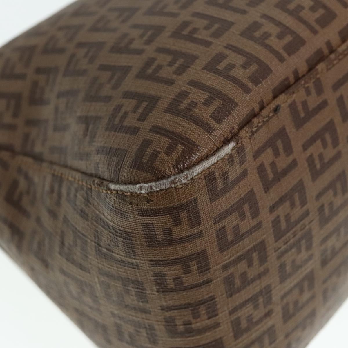 FENDI Zucchino Canvas Mamma Baguette Shoulder Bag Brown Gold ep5786