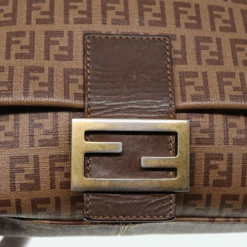 FENDI Zucchino Canvas Mamma Baguette Shoulder Bag Brown Gold ep5786