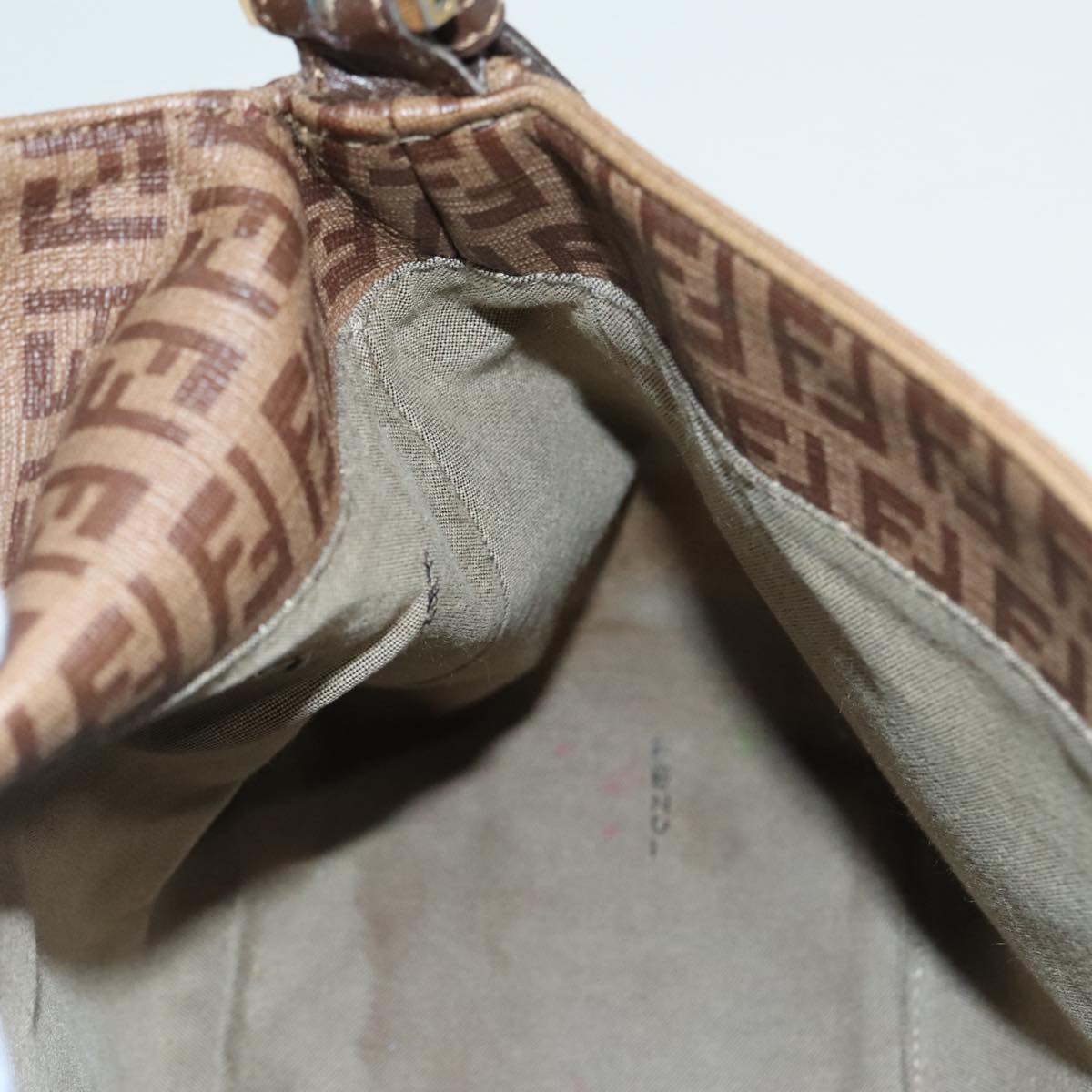 FENDI Zucchino Canvas Mamma Baguette Shoulder Bag Brown Gold ep5786