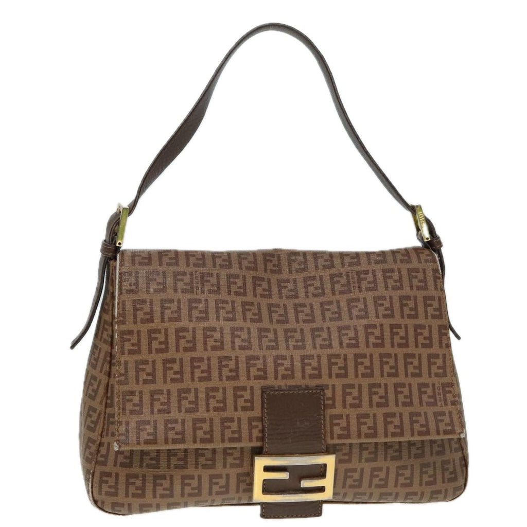 FENDI Zucchino Canvas Mamma Baguette Shoulder Bag Brown Gold ep5786