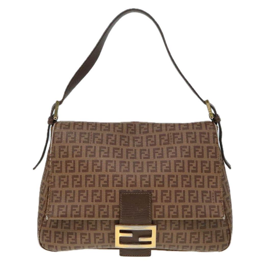 FENDI Zucchino Canvas Mamma Baguette Shoulder Bag Brown Gold ep5786