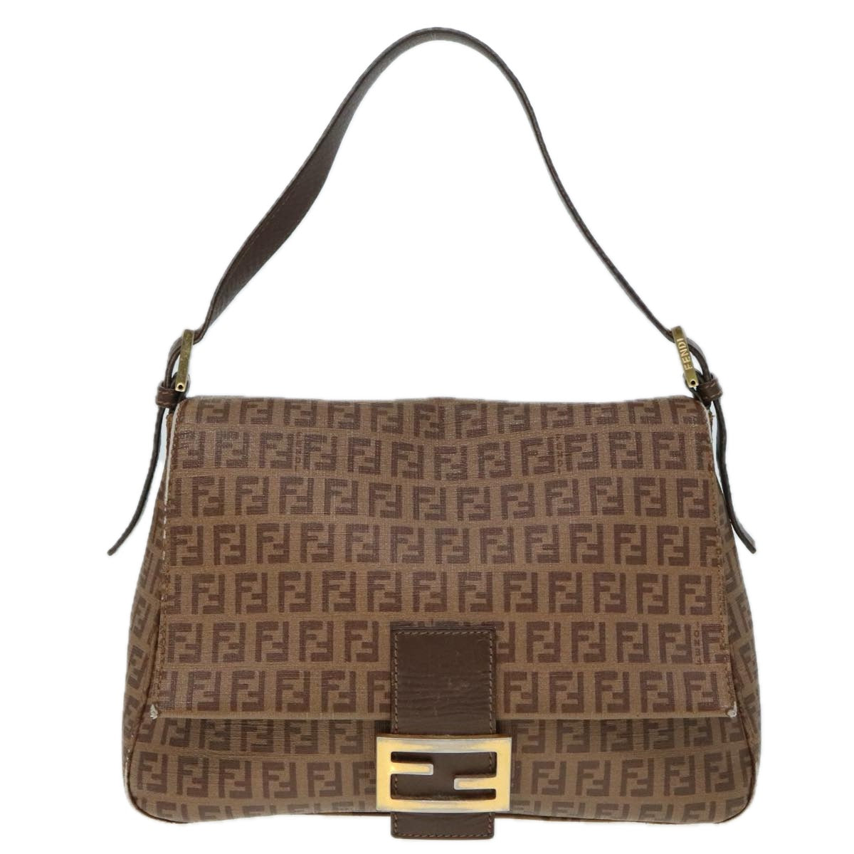 FENDI Zucchino Canvas Mamma Baguette Shoulder Bag Brown Gold ep5786