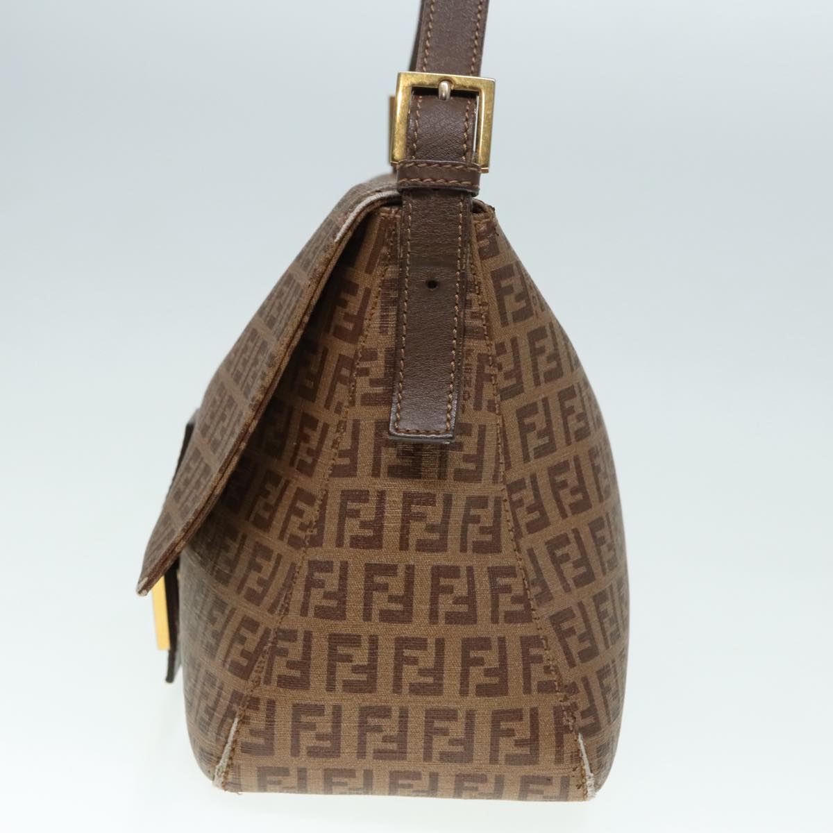 FENDI Zucchino Canvas Mamma Baguette Shoulder Bag Brown Gold ep5786