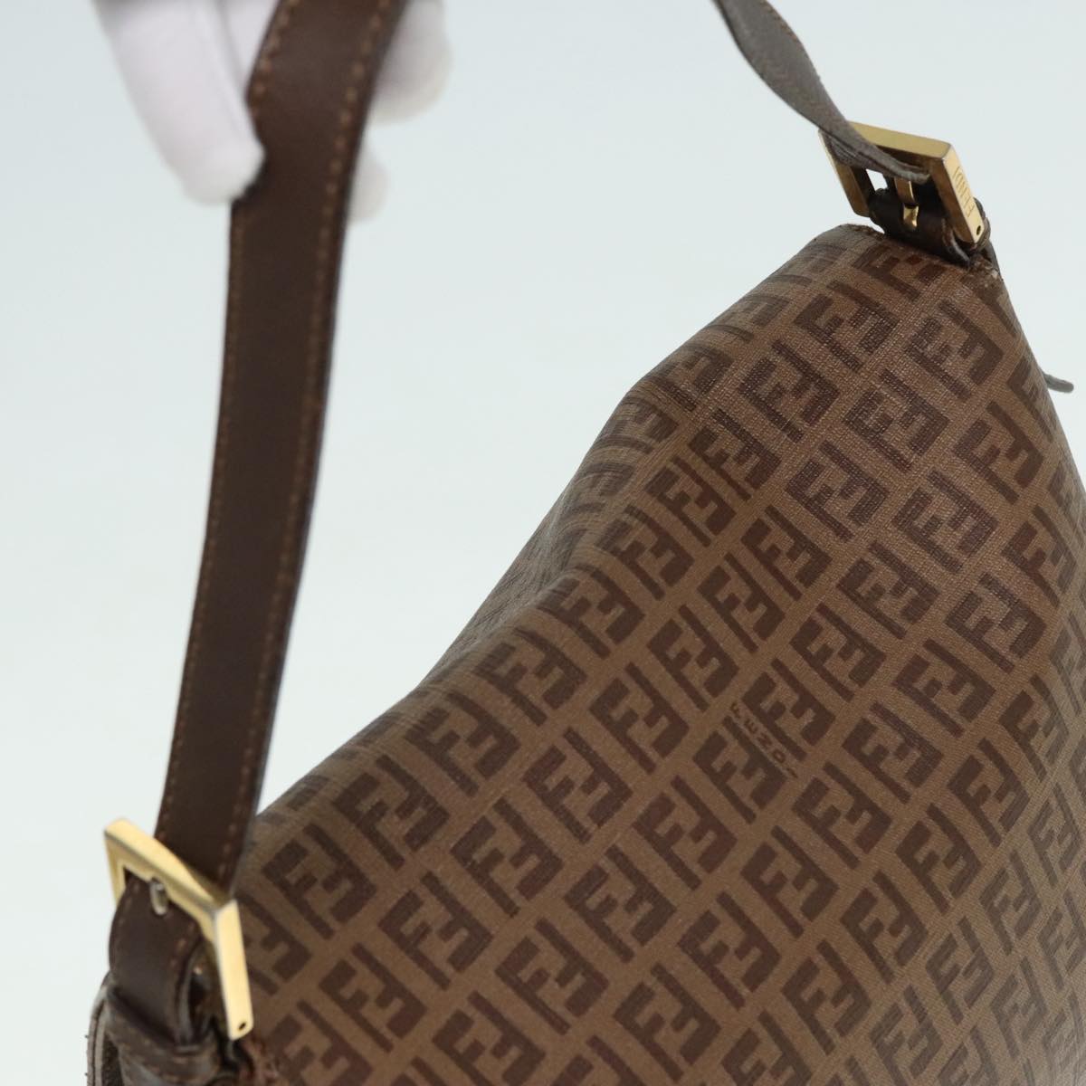 FENDI Zucchino Canvas Mamma Baguette Shoulder Bag Brown Gold ep5786