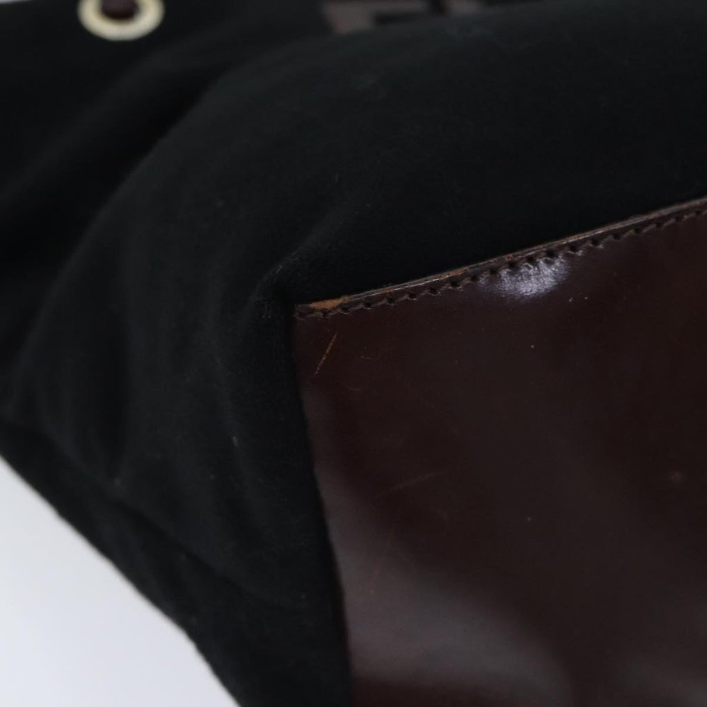 FENDI Hand Bag Wool Leather Black Brown Silver ep5859