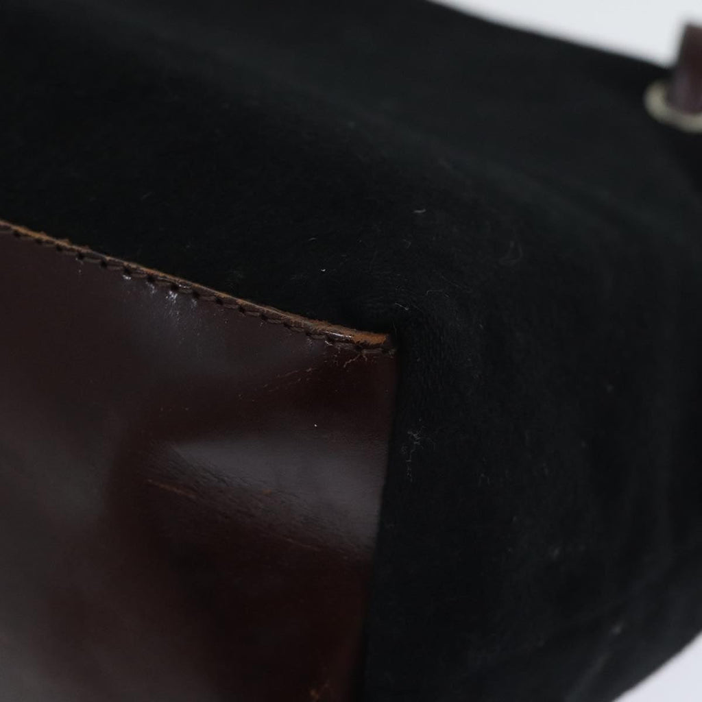 FENDI Hand Bag Wool Leather Black Brown Silver ep5859