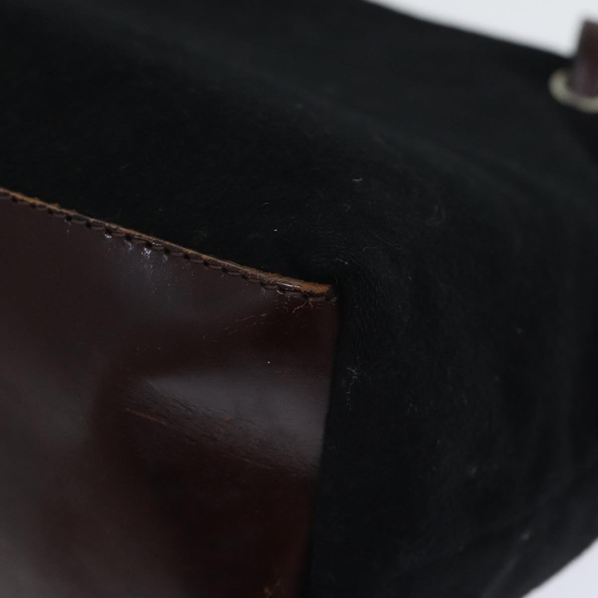 FENDI Hand Bag Wool Leather Black Brown Silver ep5859