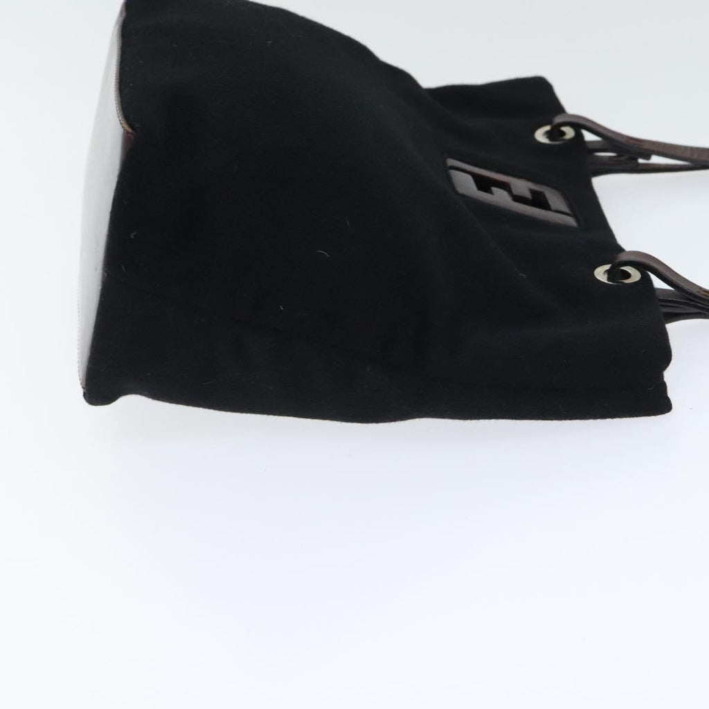 FENDI Hand Bag Wool Leather Black Brown Silver ep5859