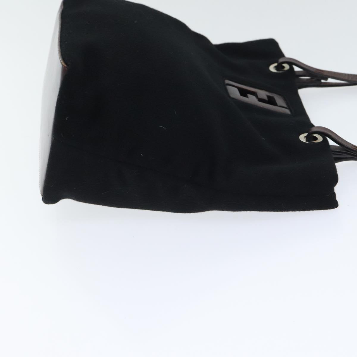 FENDI Hand Bag Wool Leather Black Brown Silver ep5859