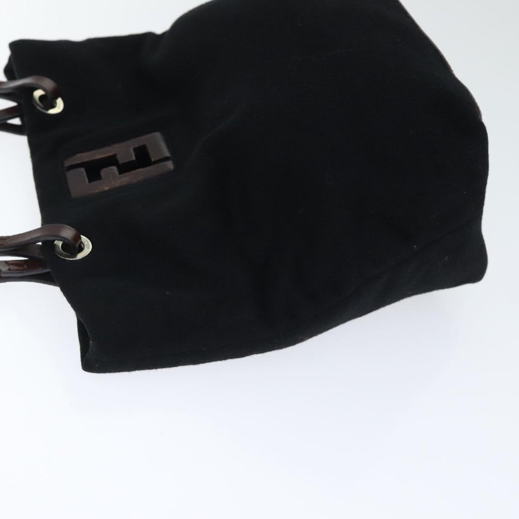 FENDI Hand Bag Wool Leather Black Brown Silver ep5859