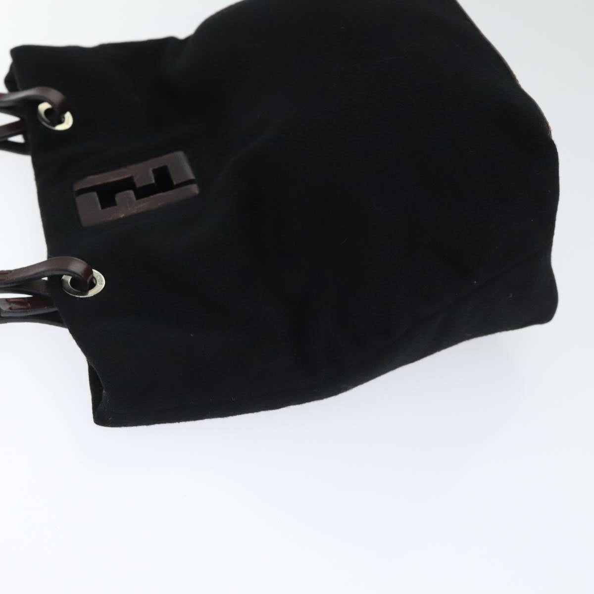FENDI Hand Bag Wool Leather Black Brown Silver ep5859