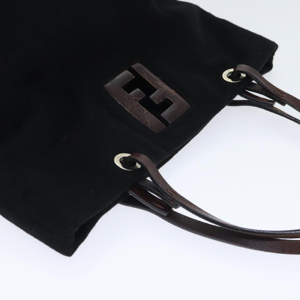 FENDI Hand Bag Wool Leather Black Brown Silver ep5859