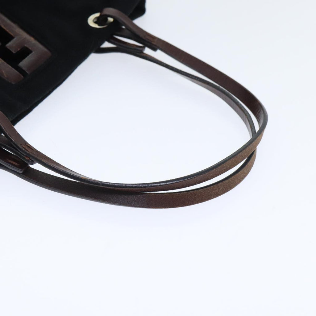 FENDI Hand Bag Wool Leather Black Brown Silver ep5859
